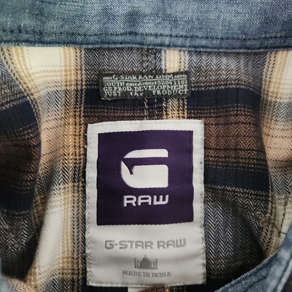 G-STAR RAW Plaid Denim Patch western cowboy Shirt brown blue xxl - Picture 9 of 15